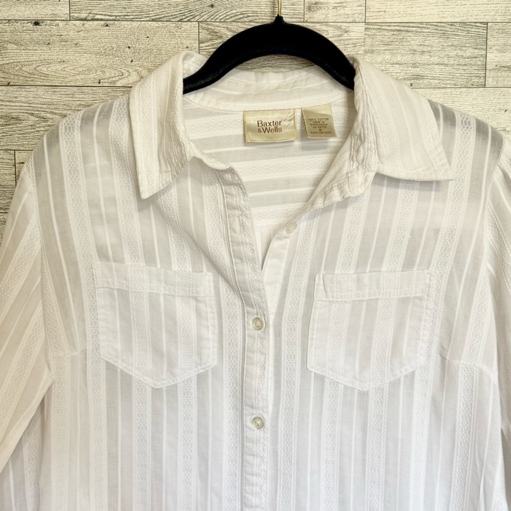 Baxter & Wells White Button Up Tab Sleeve Pockets Collared Rounded Hemline Vents - Picture 3 of 15